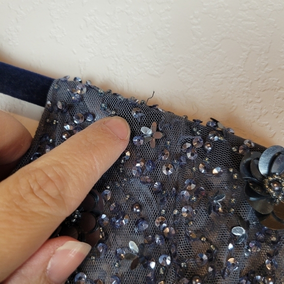NWT Adrianna Papell Floral Beaded Top w/Tulle Chiffon Gown in Dusty Blue Size 6 - Picture 14 of 15